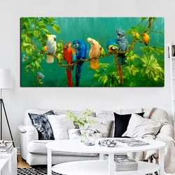 Artistic Parrot Bird on Branches Wood Landscape Oil Painting on Canvas Poster Print Wall Picture For Living Room  Cuadros Decor