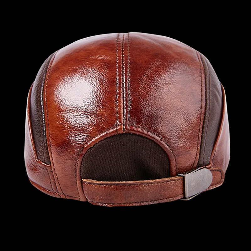 Men\'s Baseball Cap Leather Hat Male Female Fashion 100% Genuine Leather Cap Adult Casual Outdoor Baseball Cap Adjustable B-7187