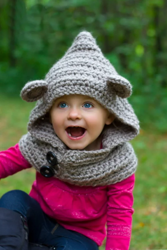 

baby Hooded Bear Cowl Animal Hat , Hooded Scarf & Crochet Hoodie , Handmade Knitted Chunky Wool Hooded Cowl- The Tundra