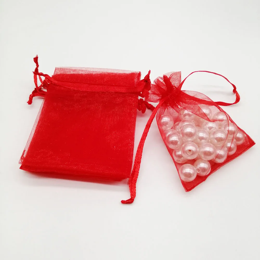 500pcs Organza-Bags Red Organza Gift Bags For Jewelry Packaging Display Christmas Wedding Jewelry Storage Drawstring Bag Diy