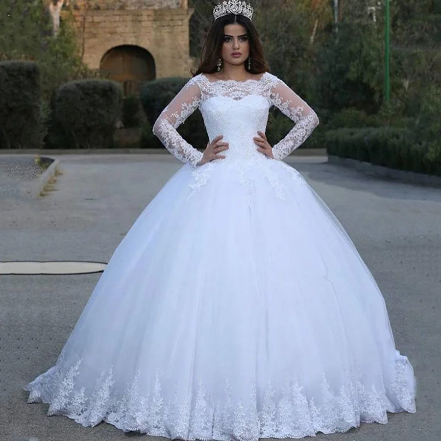 E jue shung branco vintage rendas apliques mangas compridas baratos vestidos de casamento vestido de baile vestidos de noiva vestido de noiva robe de soiree