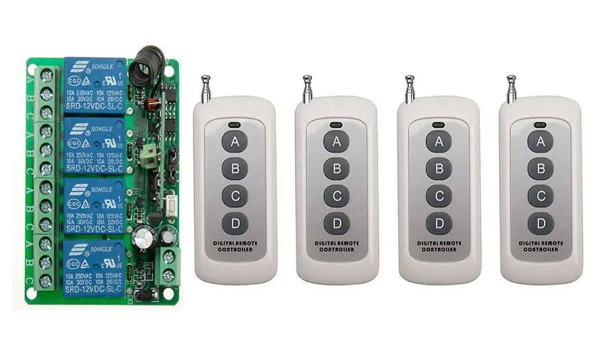 DC12V 4CH 10A RF Беспроводная система дистанционного управления передатчик + приемник Универсальный ворота дистанционное управление/радиоприемник