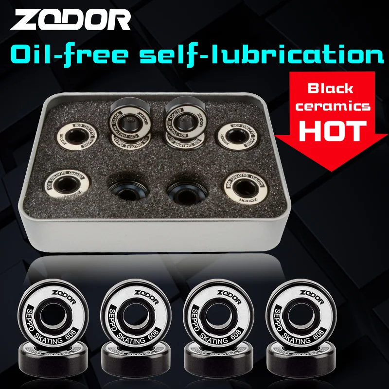 Black Ceramic 7-beads High Speed Skating Bearing ZODOR Oiled Self-lubrication 608 ABEC-11 ILQ11 Competition PRO Racing Level