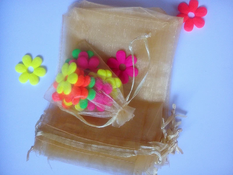 500pcs 15*20cm Gold Organza Gift Bag Jewelry Packaging Display Bags Drawstring Pouch For Bracelet/necklace Mini Yarn Bag