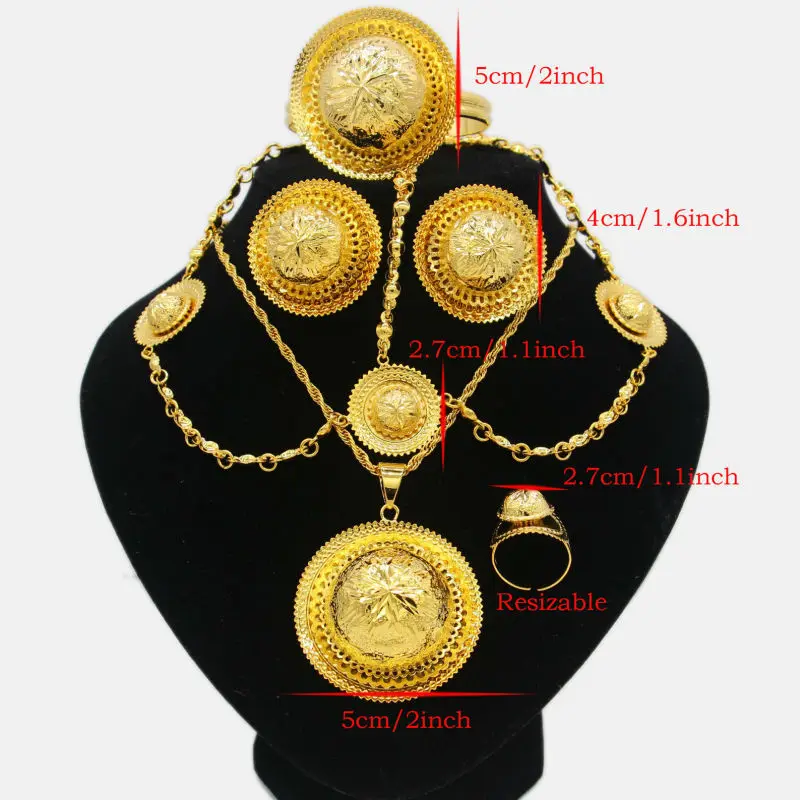 Adixyn New Ethiopian Wedding/Party Jewelry Sets Gold Color Jewelry Habesha African Traditional Festival Women Party Gifts