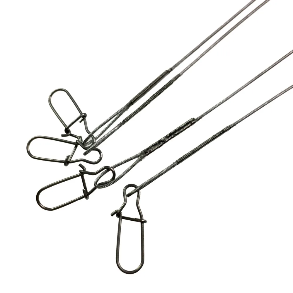 60pcs 25cm Fishing Lines Steel Wire Leader With Rolling Swivels 32cm 35lb Multi-Lock Snap Fishing Wires Leadcore Leash
