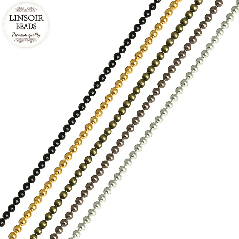 LINSOIR 10m/lot 1.2-3.2 mm  Ball Bead Chain Bulk Gold Silver Color Bracelet Necklace Chains For Diy Jewelry Making F680