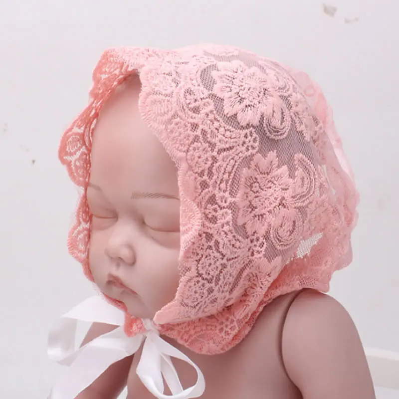 Newborn baby hat lace breathable strap baby girl hat cute head tire cap Lace Ventilation Bandage Lovely Set Firstborn Hats