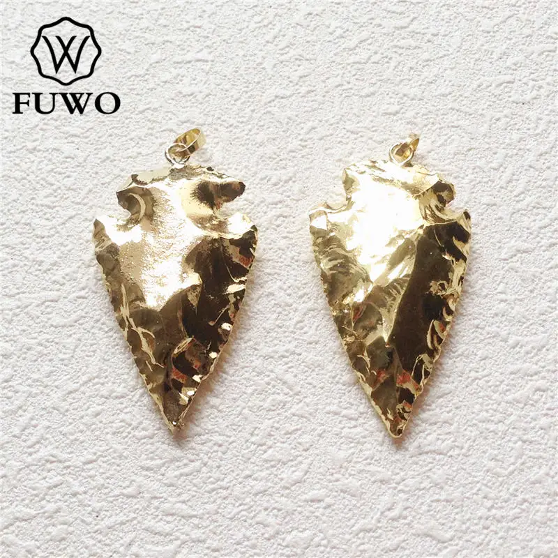 

FUWO Carved Golden Plated Arrow Shape Pendant,Fade Resistant Jewelry Accessories For Necklace/Earrings Making 5Pce/Lot PD163