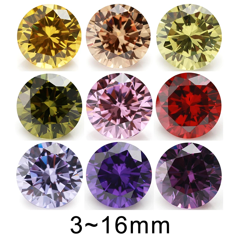 5mm 6mm 8mm (3~16mm) AAAAA Round Orange , Black , Olive , Purple, Pink ,Yellow , White , Garnet Color Cubic Zirconia Stone Loose