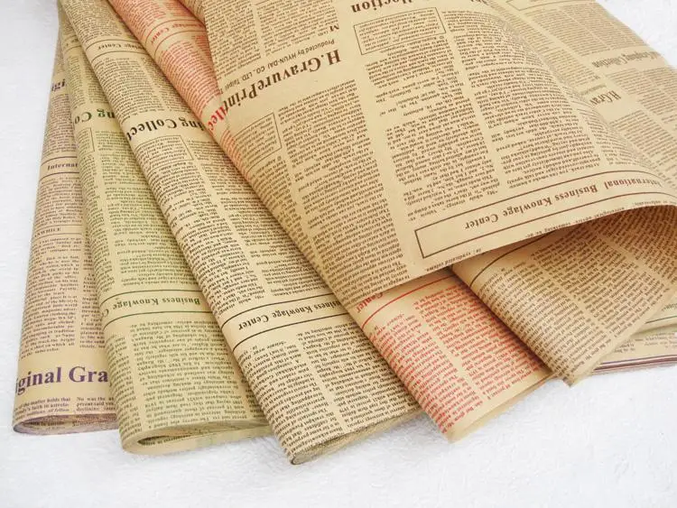 

45pcs/lot-52*75cm English Newspaper Retro Letters Printing Flowers Wrapping Paper Flower Packing Material Kraft Paper Package