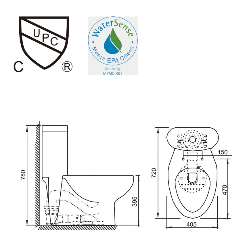 2016 new style water closet one piece S-trap ceramic toilets with PVC Adaptor and soft close seat cover AST309 UPC cerificate