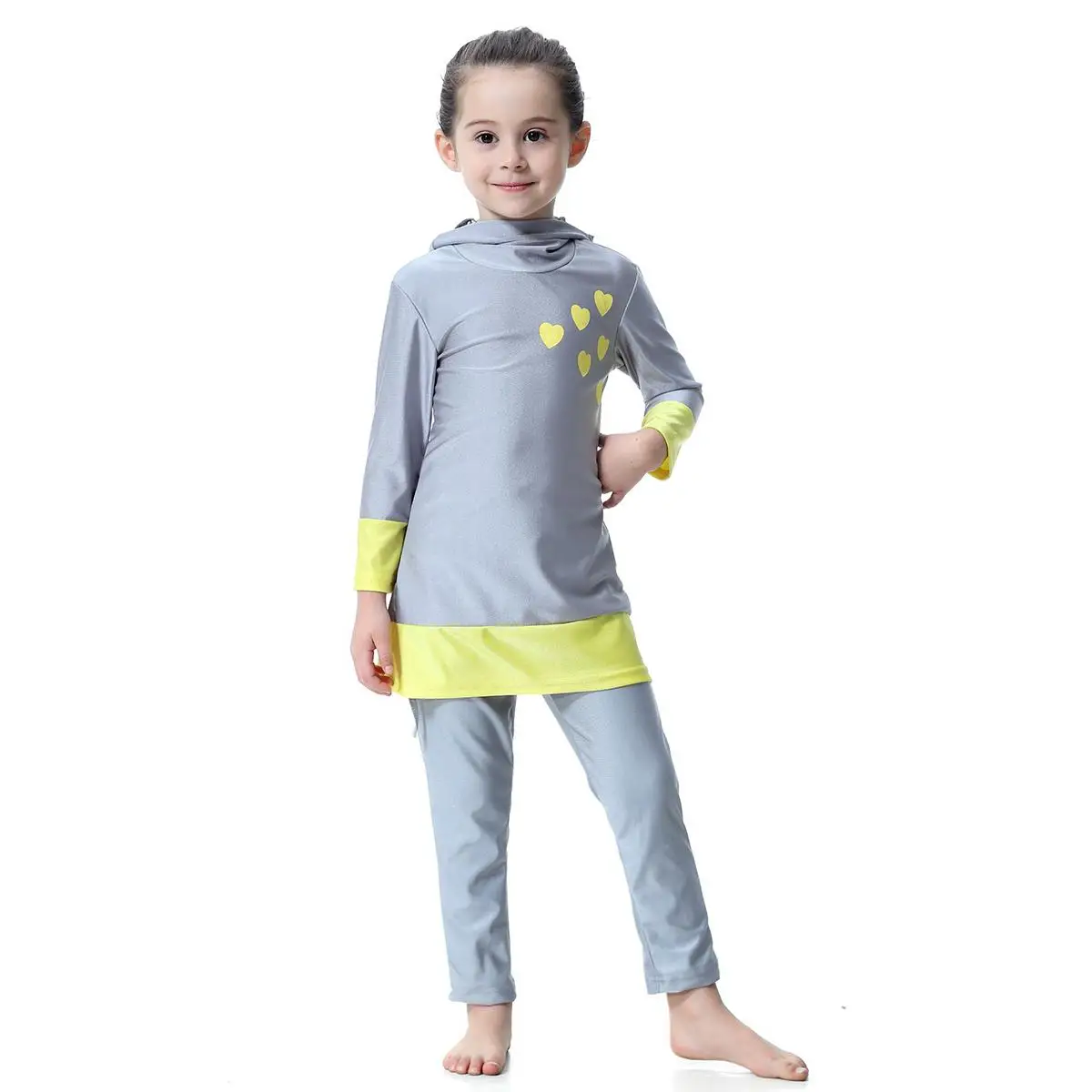 Cute Muslim Kids Girl Full Cover Swimwear Islamic Long Sleeve Arab Modest Swimsuits Swim Clothes Beachwear Children Suit Set New