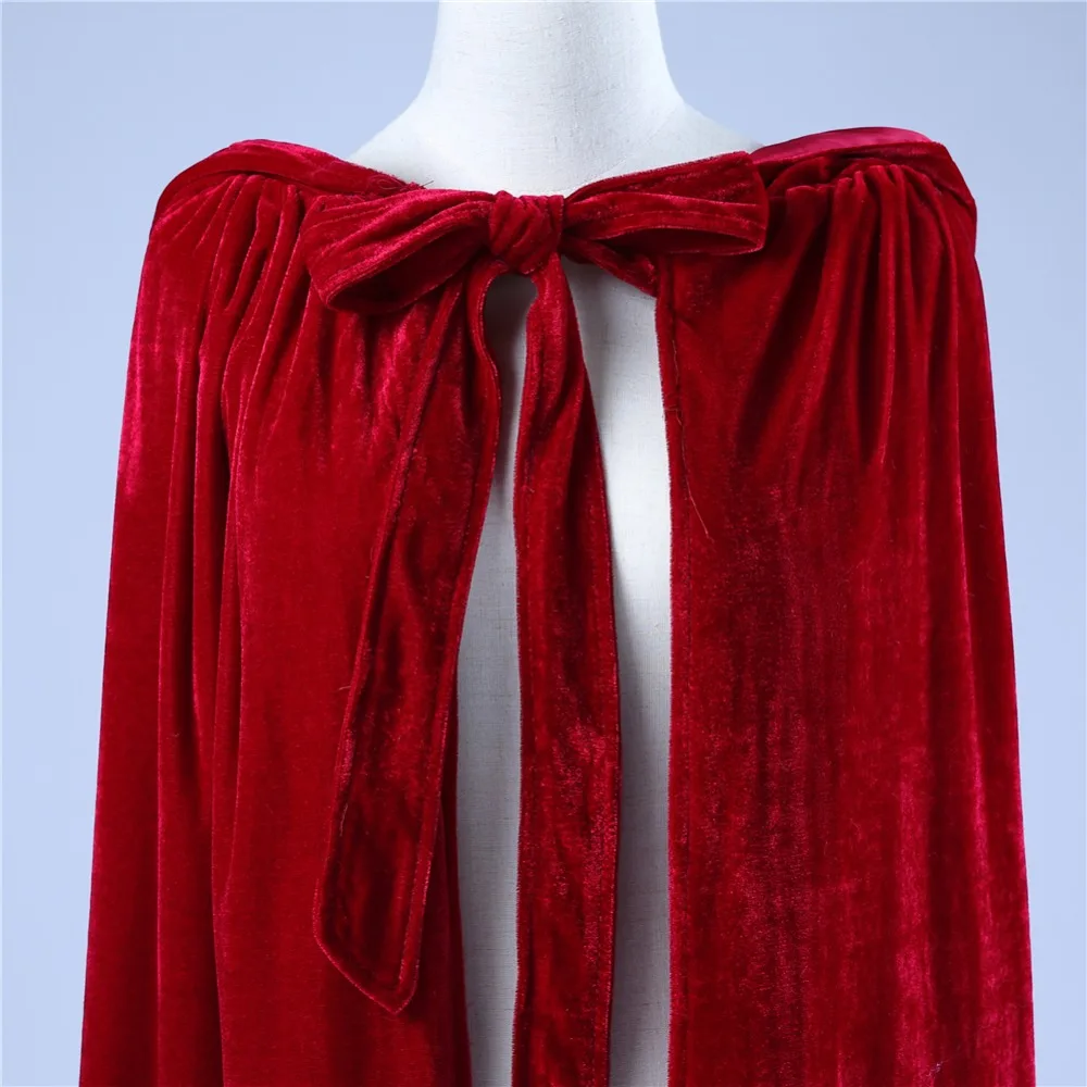 ruthshen Velour Bridal Cape Burgundy Halloween Cloaks Hooded Ankle Length Red  Black Ivory Long Wraps Cheap Real Photo In Stock