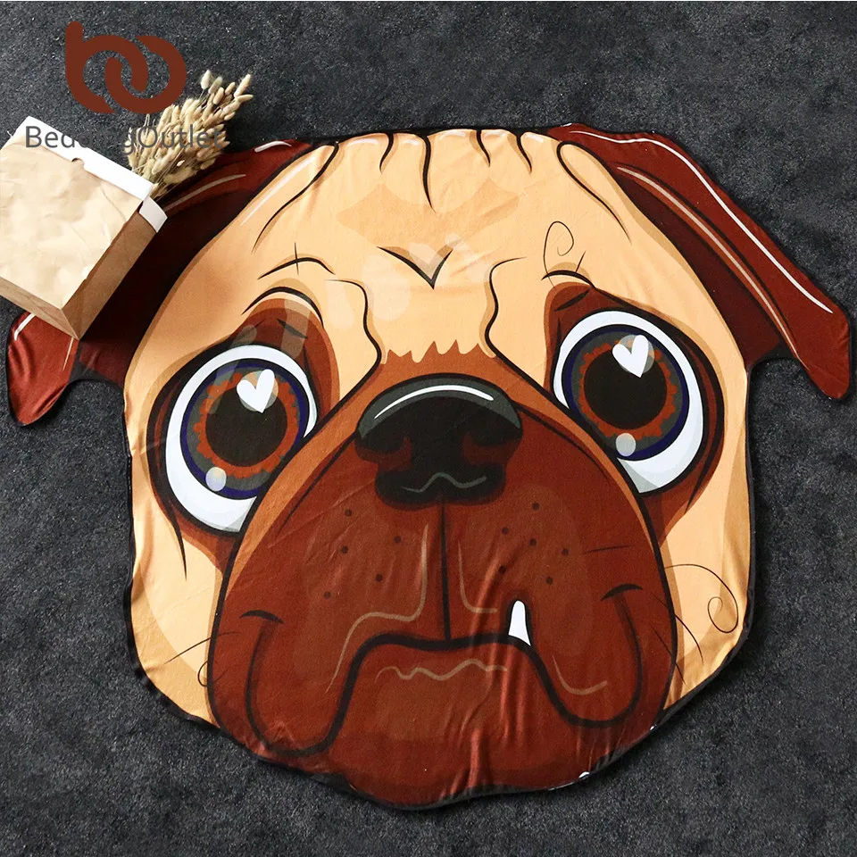 

BeddingOutlet Pug Beach Towel For Kids Cartoon Round Bath Towel Bulldog Dachshund Irregular Mat Microfiber Summer Magic toallas