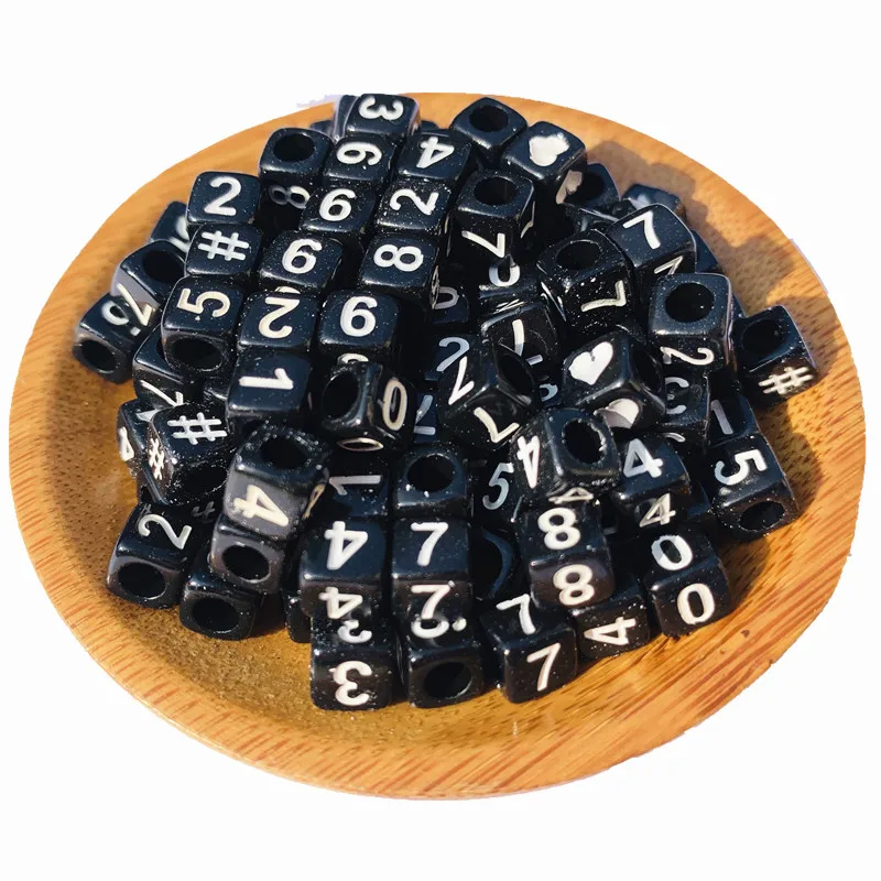 

DIY Jewelry Findings Ornament Accessories Plastic Cube Square Numbers Beads 6*6MM 2700pcs/Lot Big Hole Blak Number Spacer Beads