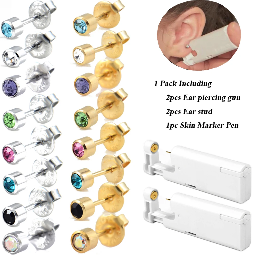 Disposable Safe No Pain Sterile Sterilized Ear Stud Earring Piercing Gun Piercer Tool with Safe Package Easy to Use At Home