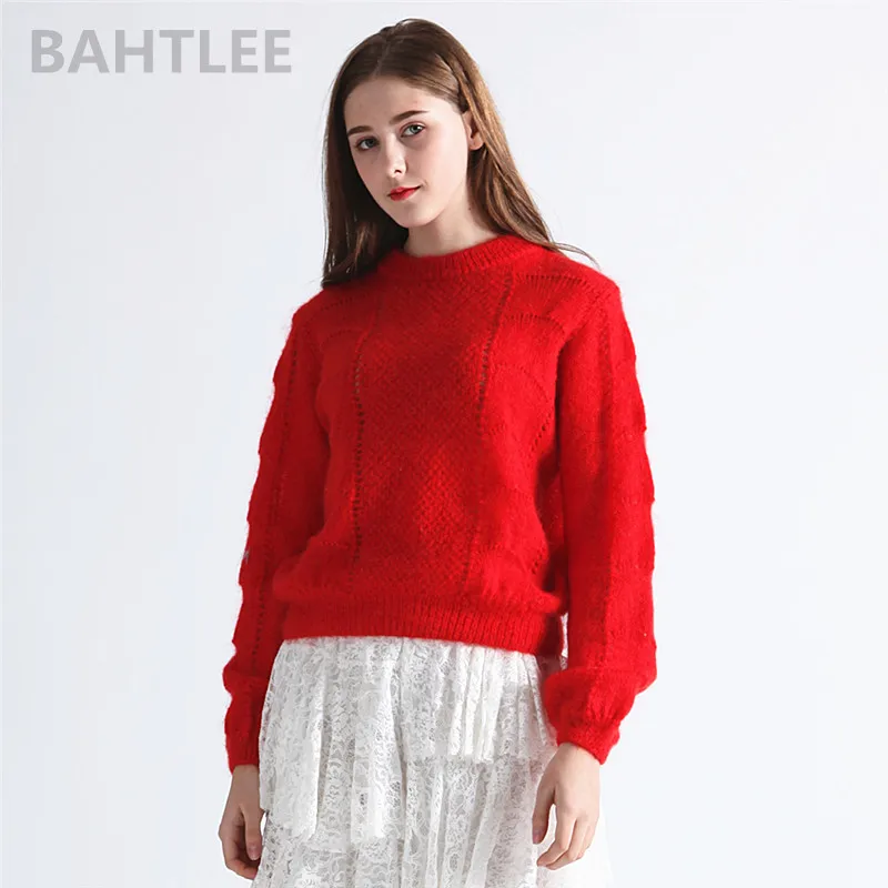 

BAHTLEE-Women's Fashion Sweater, Mohair Hollow Pullovers, Noble Style, Brand, Loose and Comfortable, Spring, Autumn