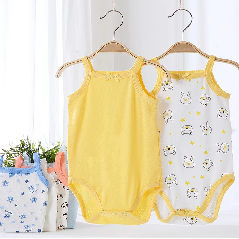 2pcs Baby Summer Clothes Sleeveless Bodysuits Thin Tank Top Jumpsuits Girl Cotton Mesh Pointelle Onesies Infant Clothing