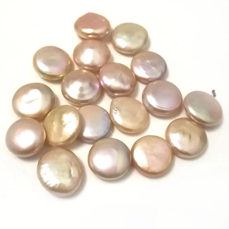 50pcs AA+ Single 12-16mm Round Pink Flat Coin Pearl with Vacuum Packed Oyster Fresh Pearl in Oyster