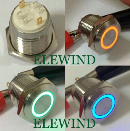 ELEWIND 16mm 3 led color ring illuminated push button switch(PM161F-10E/J/RGB/12V 4pins for led)