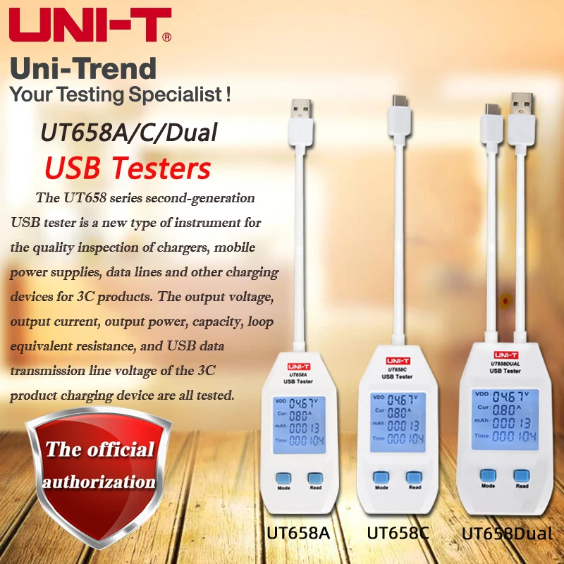 UNI-T UT658A/UT658C/UT658Dual USB Tester; Charger/Mobile Power/Data Cable/Mobile Phone/Charging Equipment Quality Tester