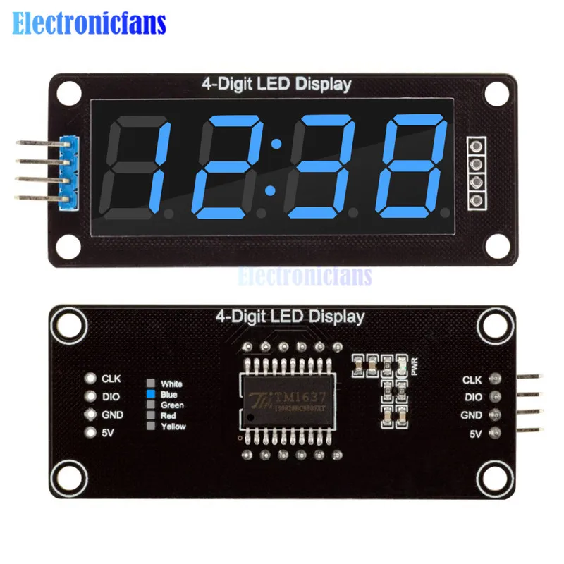 0,56 Zoll 4-stelliges 7-Segment-Digitalröhren-Uhrmodul mit Doppelpunkt-Anzeige in den Farben Blau, Gelb, Weiß, Grün, Rot für Arduino – Detail 7