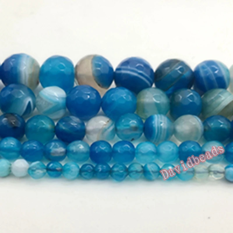 Natural Stone Faceted Blue Green Mixed Magenta Purple Coffee Stripe Agates Beads 4 6 8 10 12mm pick size for jewelry making