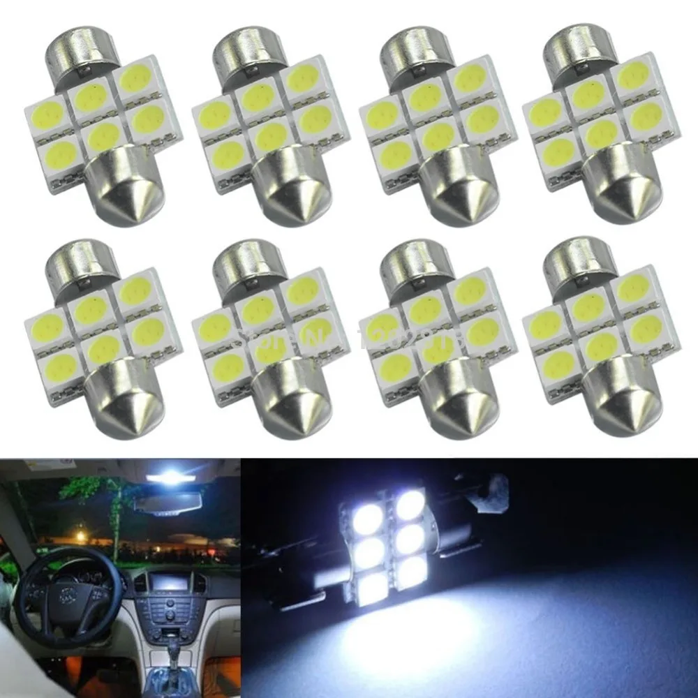 

Free Shipping 10Pcs 31mm 6-5050SMD White LED Bulbs For Car Interior Dome Lights DE3175 DE3022 3021 Festoon Interior Bulb Lamp