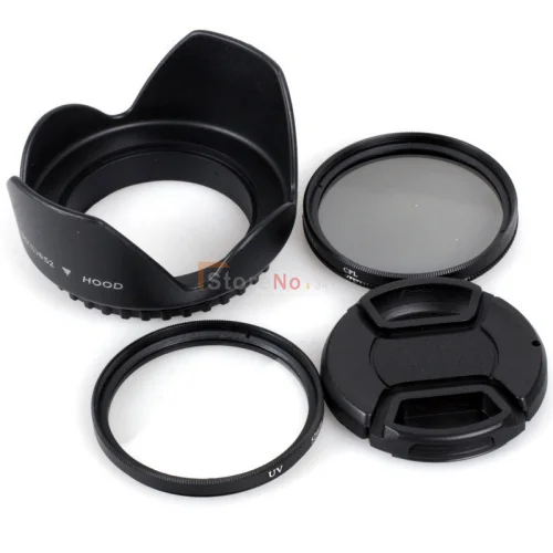 49 52 55 58 62 67 72 77mm Flower Lens Hood + CPL & UV Filter + Lens Cap for 5D3 5D2 60D D3200 D5100 D7000 D5300 D90 D40 350D