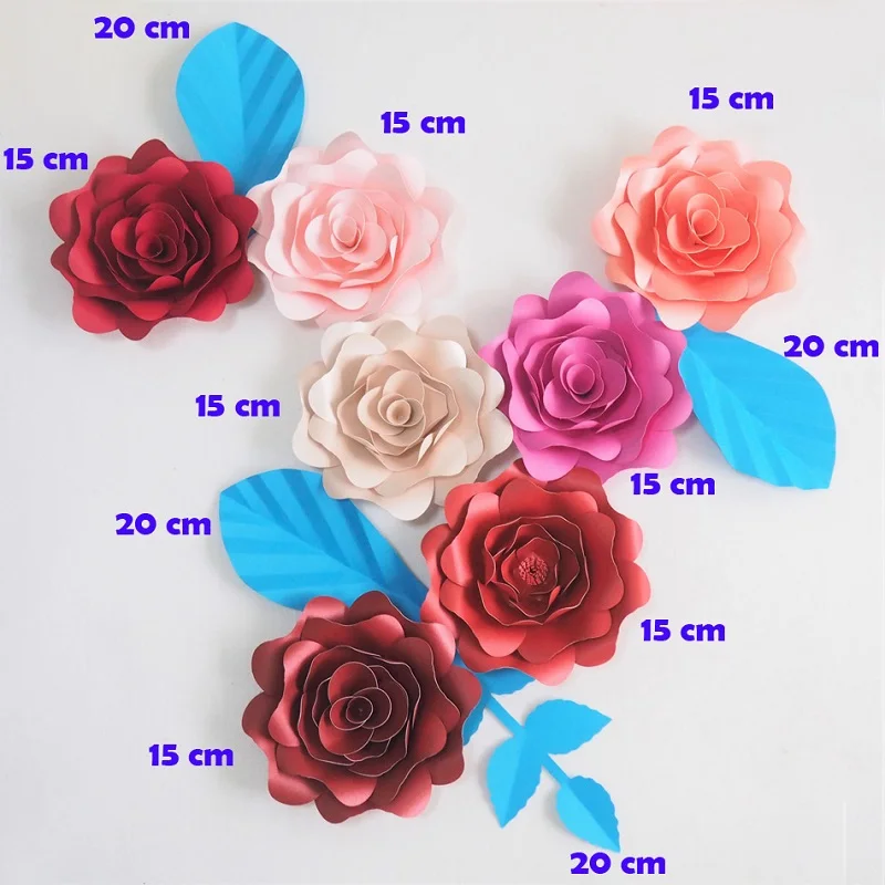 DIY Giant Paper Flowers Artificial Flowers Fleurs Artificielles Backdrop Rose 7CS+ 4 Leave Bedroom Wall Deco Mix Color