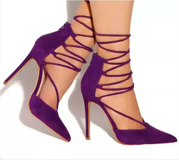 

Purple summer high heel sandals ffor women pointed toe lace-up stiletto heels size 34 to 42 hot selling party dress shoes