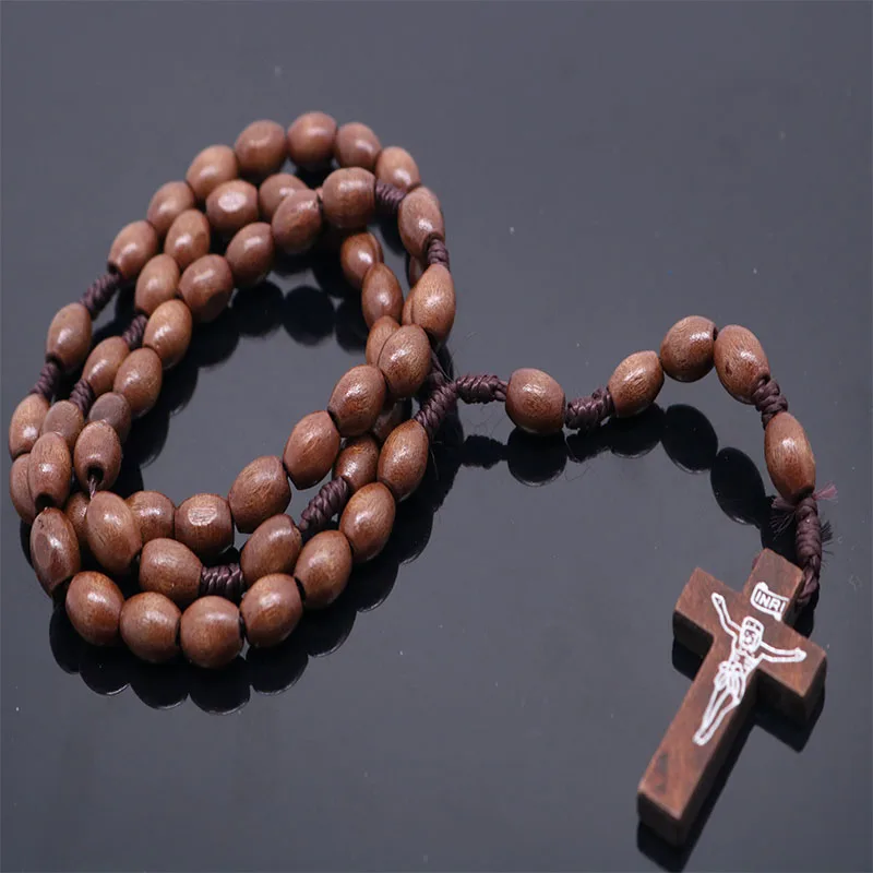 

Catholic Handmade Woven Wooden Beads Brown Rosary Wooden Bead Necklace Prayer Rosary Religious Jewelry Jesus Jewelry Gift