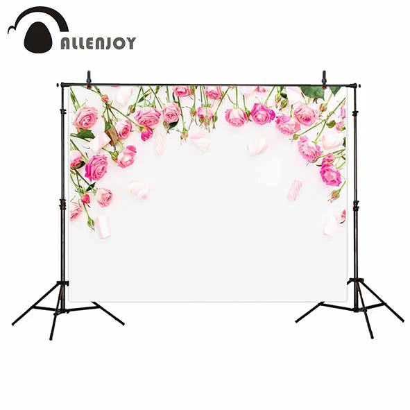 

Allenjoy backdrops for studio Floral frame pink roses wedding cotton candy romantic background for photos photocall weddings