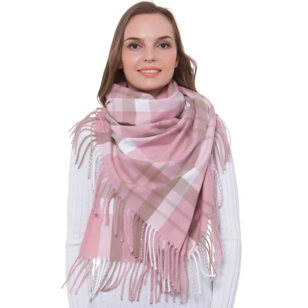 

Cashmere Scarf Winter Lady Stylish Shawl Check Plaid Autumn Wrap Pashmina Fine Brushed Long Large Thick Tartan Tassel Hijab Pink