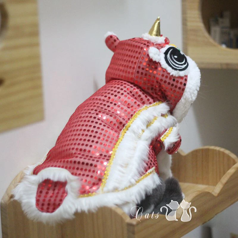 Funny Pet Clothes Chinese Dragon Lion Cat Dog Clothes Winter Thick Warm Stretch Hairless Jumpsuit Belly High Collar Cat Sweater