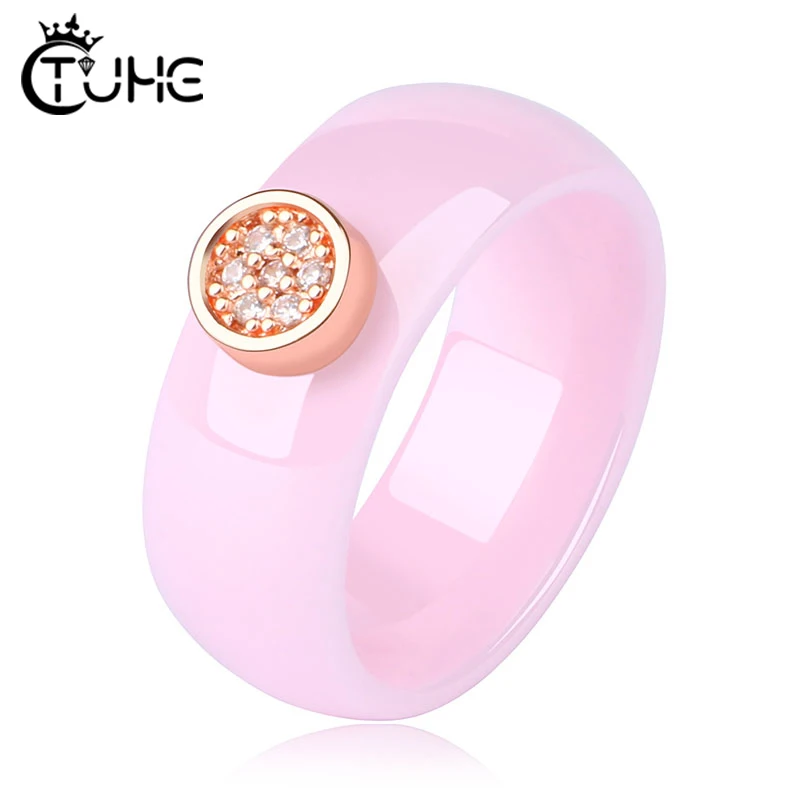 Healthy Rings for Women Genuine Ceramic Gold Rose Gold Crystal  Ring Romantic Wedding Engagement Never Lose Color Jewelry