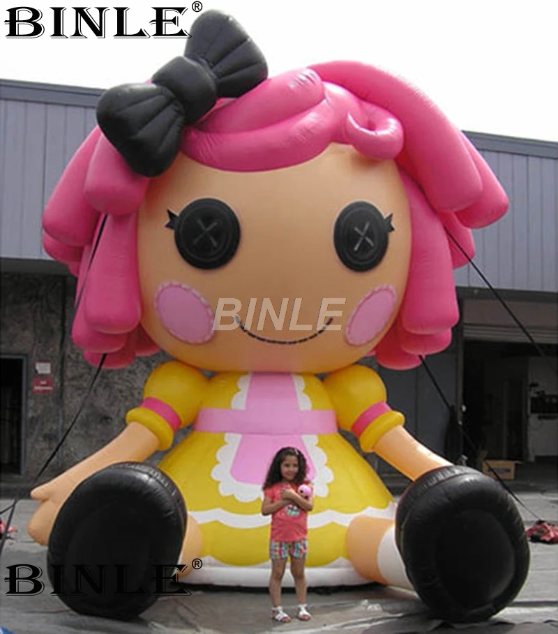 

Customized 5mH sitting lovely inflatable cartoon characters inflatable girl mascot with red hair for advertising