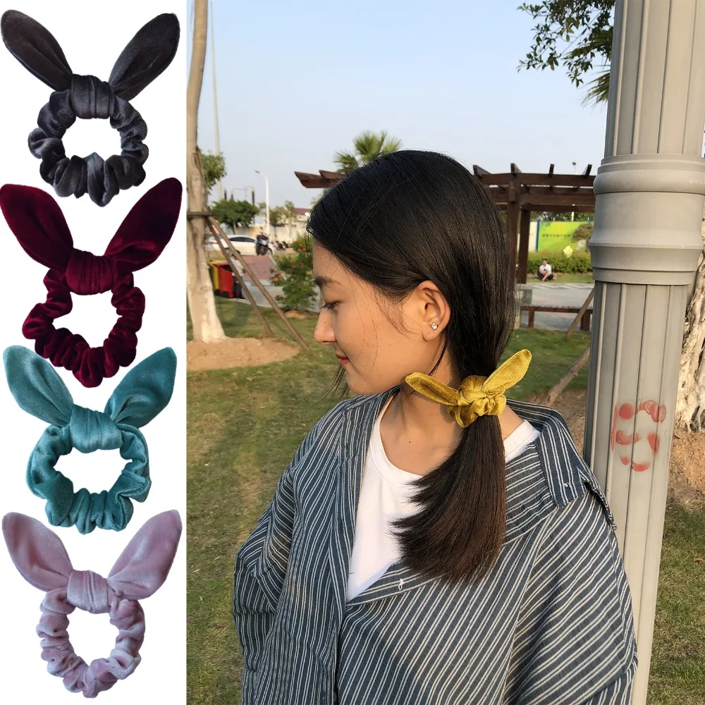 Samt Haarband Mädchen Frauen Trendy Haar Riegel-pferdeschwanz Halter Samt Scrunchy Bunny Ohr Knoten Bogen Haar Bands Zubehör