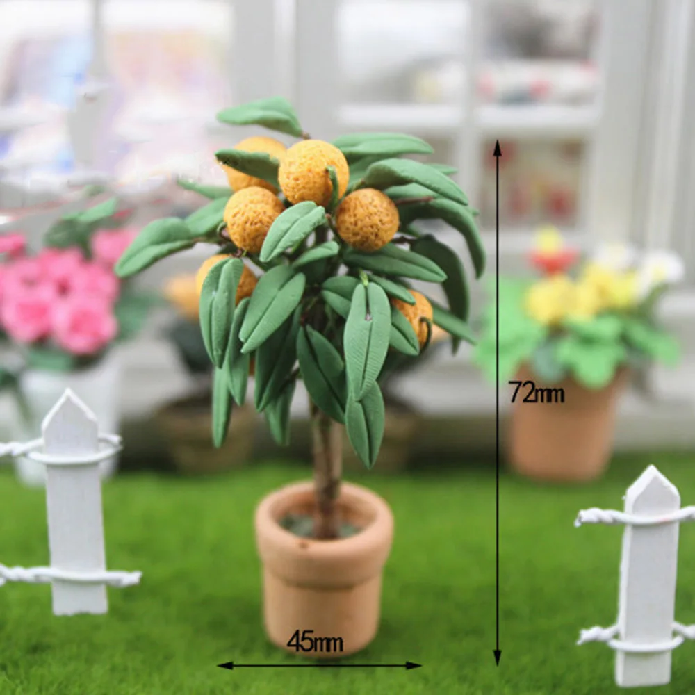 1/12 Dollhouse Miniature Accessories Mini Potted Plant Tangerine Simulation Orange Flower Model Toys for Doll House Decoration