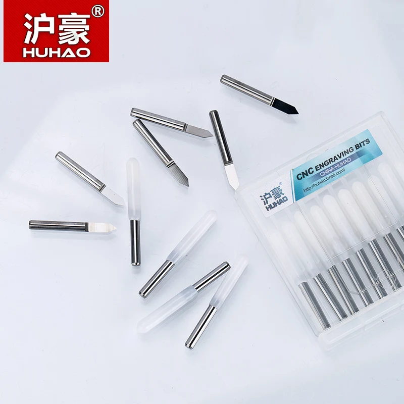 HUHAO 10pcs/lot 3.175mm CNC Router bit Precision grinding  V Shape Carbide PCB Engraving Bits milling Cutter Machine Accessories