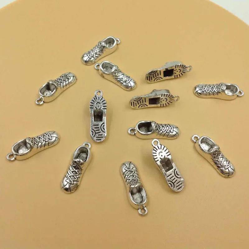 20pcs Antique Silver Plated Zinc Alloy Running Shoes Charms Pendants for Jewelry Making DIY Handmade Craft 29x10mm