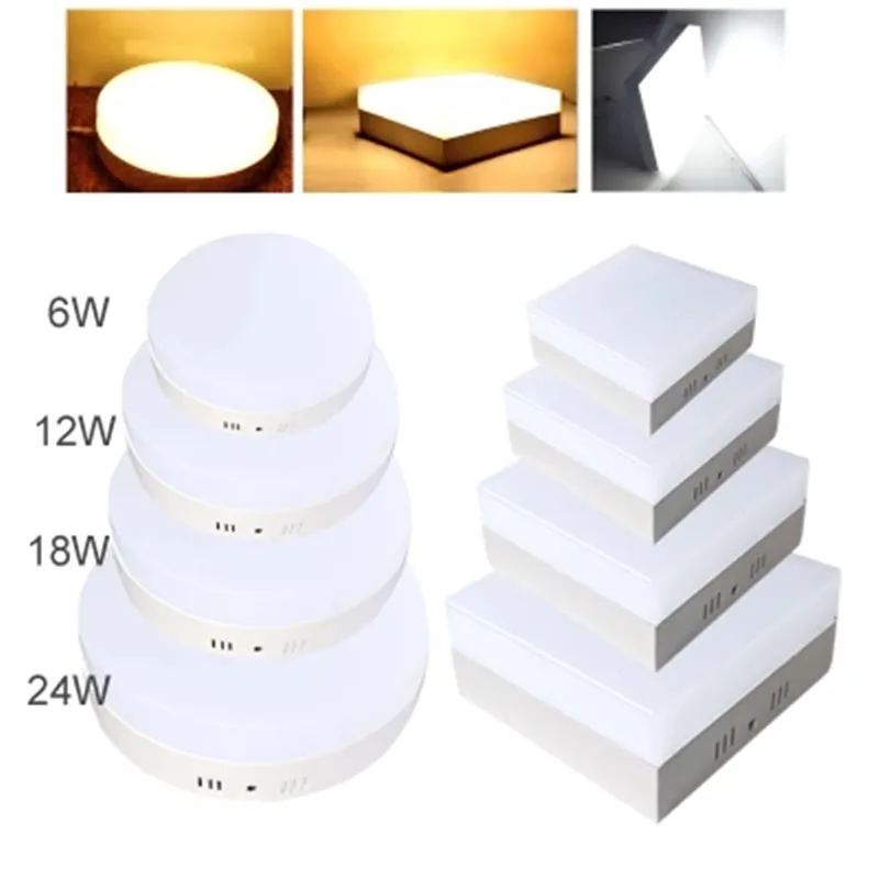 

No Cut LED Ceiling Light 6W 12W 18W 24W Surface Ceiling Lamps AC85-265V 180 Beam Angle Round Square Panel Light Hallway Lamp