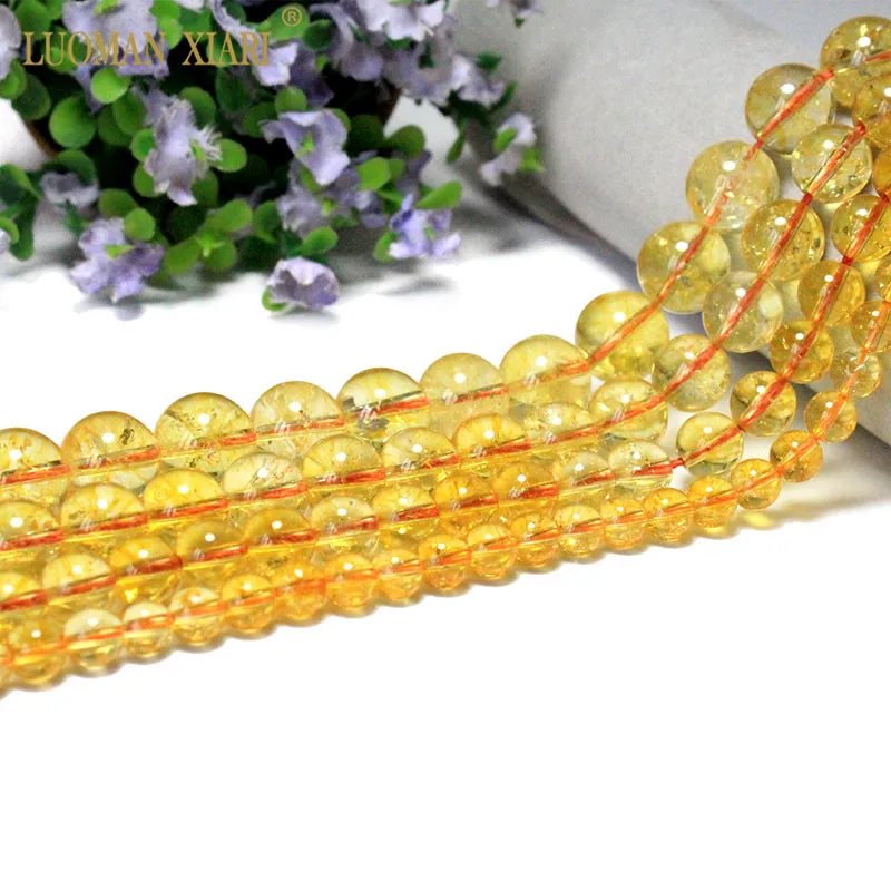 Wholesale Natural Citrines Crystal Beads Yellow Quartz Natural Stone Beads For Jewelry Making Diy Necklace 6/ 8/10/12mm 15\