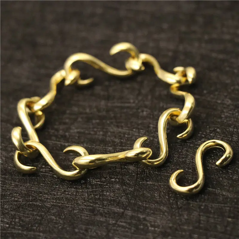 1 Stück massiver Messingguss, S-förmiger Haken, Lederhandwerk, Gürtel, Armband, Hardware, Geldbörse, Schlüsselanhänger, Clip, hochwertiges Zubehör – Detail 3