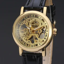 WINNER  Gold Plated Perspective Phenix Skeleton Rome Dial Luxury Men Women Watch Mechanical Self Wind Business Watch