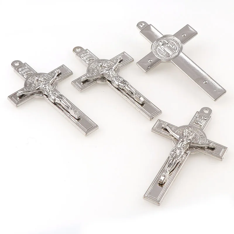 Silver Plated Jesus Crucifix Christian Jewelry Crosses Charms Saint Benedict Crucifix Pendants For DIY Pendants Necklace Jewelry