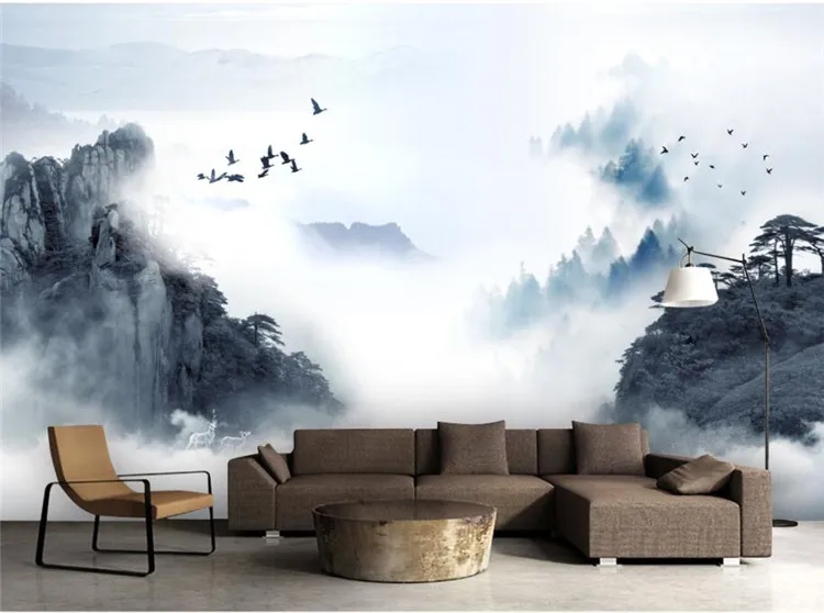 

Modern home decoration 3D photo wallpaper Chinese ink landscape smoke background wall painting wallpaper living room