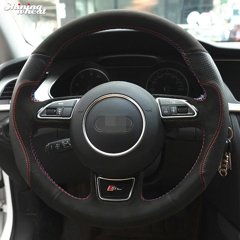 

Shining wheat Black Suede Black Leather Car Steering Wheel Cover for Audi A1 A3 A4 B8 A5 A6 A7 G8 A8 Q3