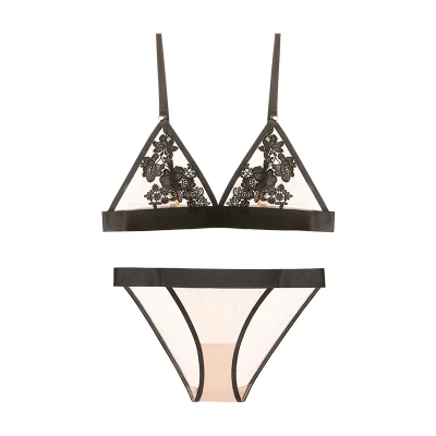 

Women Sexy Bra Set Embroidery Underwear Set Sexy Lace Transparent Bra Wire Free Ultra-thin Push Up Bra and Panty Set